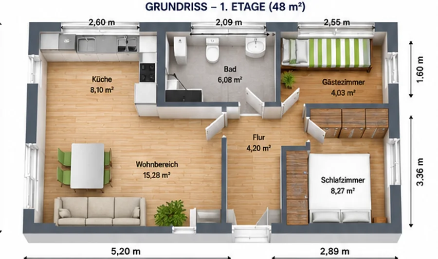 Grundriss Modell Kurt (48 m²)